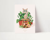 PLANT and CAT LOVER - Affiche plante A3 - Poster, illustration végétale